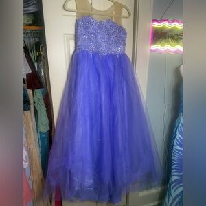 Girls Purple Tulle Party Dress with Beaded Bodice